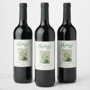 Vintage Pot of Gold and Rainbow Cheers Wine Label