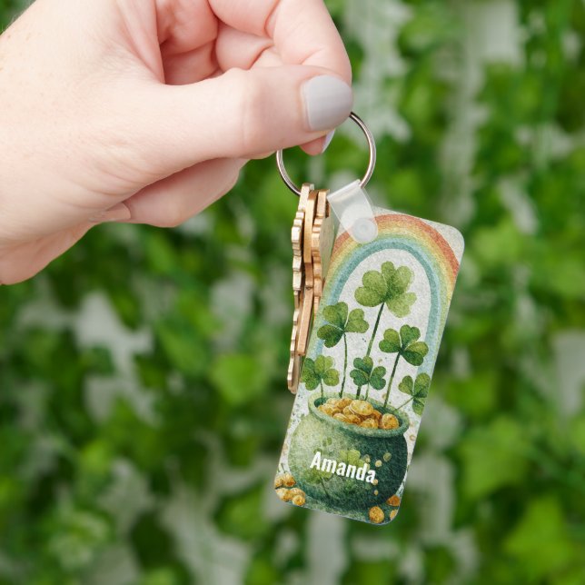 Vintage Pot of Gold and Rainbow Key Ring (Hand)