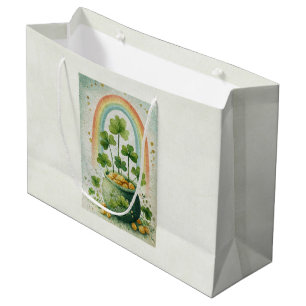 Vintage Pot of Gold and Rainbow Large Gift Bag
