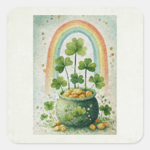 Vintage Pot of Gold and Rainbow Square Sticker