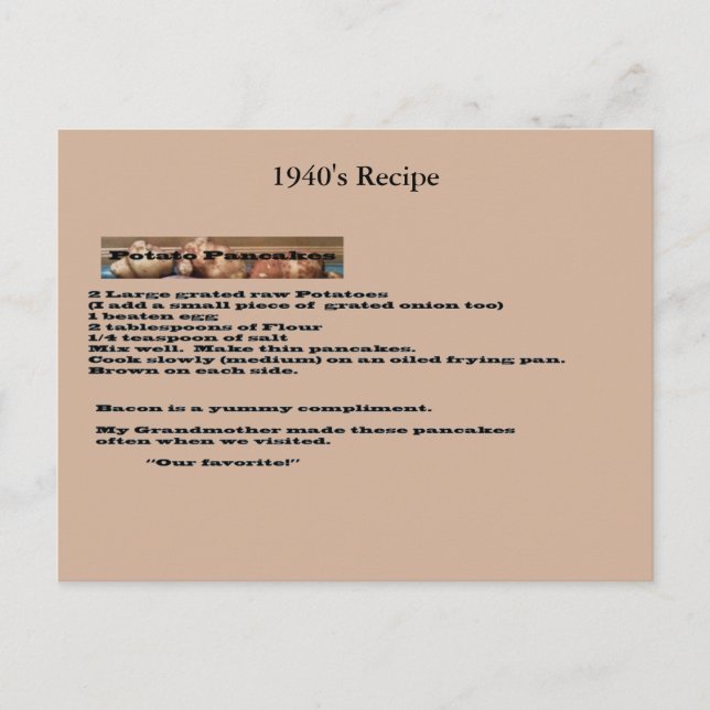 Vintage Potato Pancake Recipe Postcard (Front)