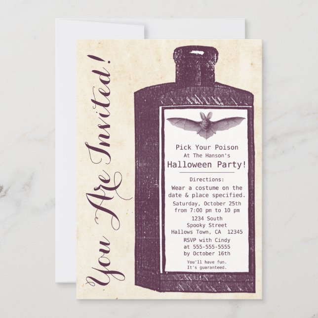 Vintage Potion Bottle Halloween Invitation (Front)