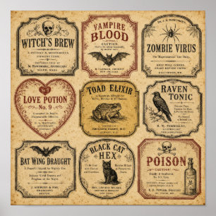 Vintage Potion Labels Halloween Apothecary Poster