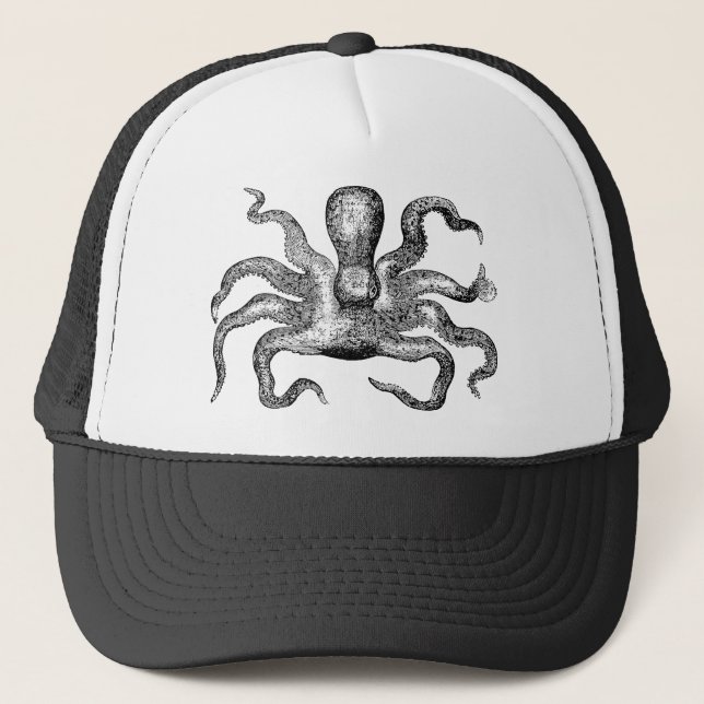 Vintage Poulpe Octopus  - Cuttlefish Template Trucker Hat (Front)