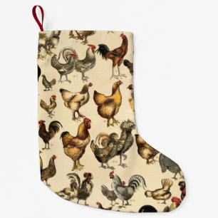 Vintage Poultry of the World Chicken Breed Art Small Christmas Stocking