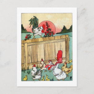 Vintage Poultry, Rooster Leads A Meeting Postcard
