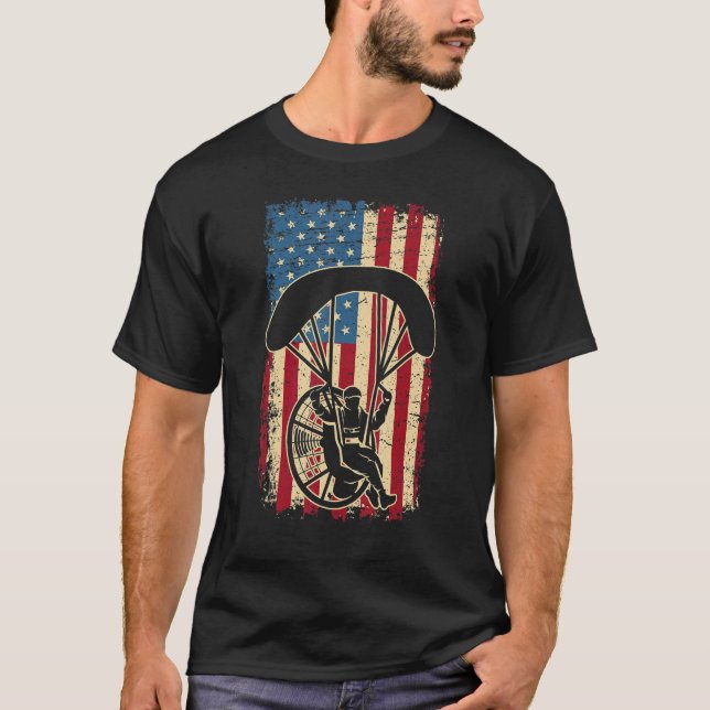 Vintage Powerd Paraglider American Flag Patriotic  T-Shirt (Front)