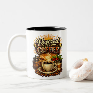 Vintage Powered by Coffee – Retro Coffee Lover Des Two-Tone Coffee Mug