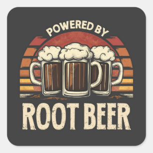 Vintage Powered By Root Beer Funny Drinking Square Sticker