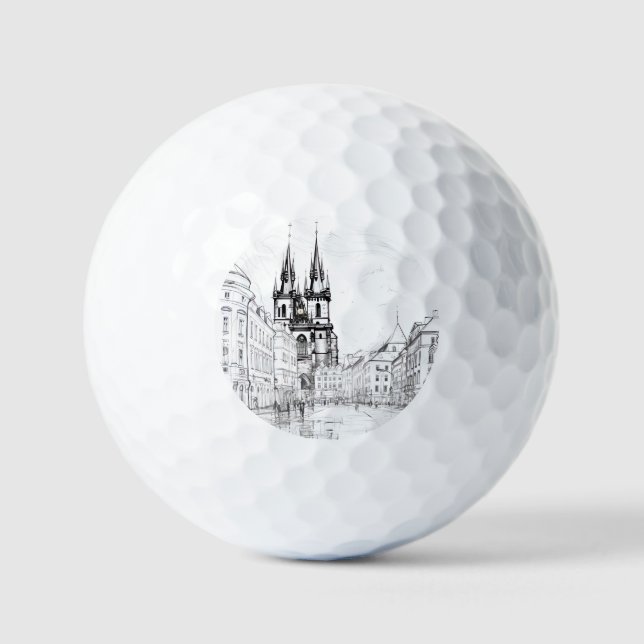 Vintage Prague Ceramic Tile Golf Balls (Front)
