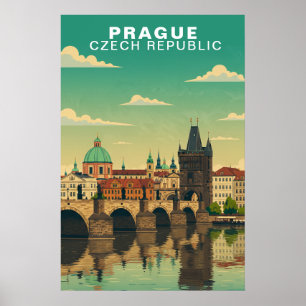 Vintage Prague Czech Republic European Travel Poster