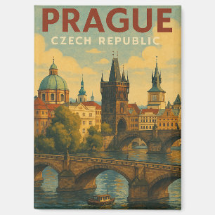 Vintage Prague Czech Republic Travel Illustration Magnet