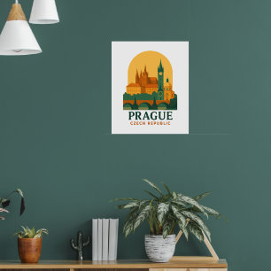 Vintage Prague Czech Republic Travel Retro Poster 