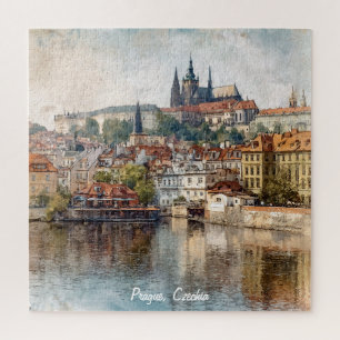 Vintage Prague Czechia City Painting  Jigsaw Puzzle