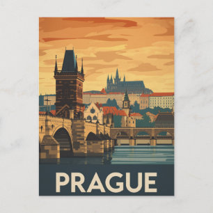Vintage Prague Travel Poster Charles Bridge Postcard