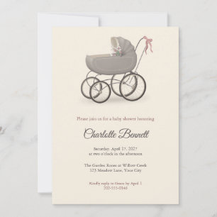 Vintage Pram Baby Shower Invitation