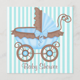 VINTAGE PRAM BABY SHOWER INVITATION AQUABLUE