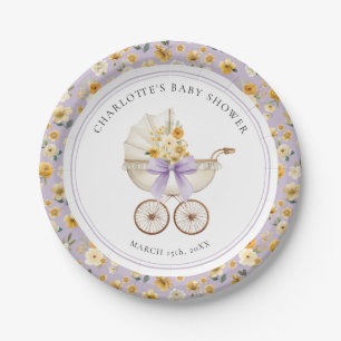Vintage Pram Lavender Floral Baby Shower Plate