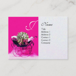 VINTAGE PRAM WITH FLOWERS BABY SHOWER,pearl paper Business Card