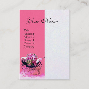 VINTAGE PRAM WITH FLOWERS BABY SHOWER,pearl paper Business Card
