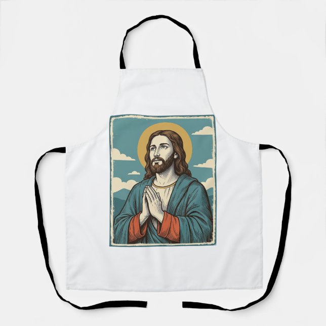 Vintage Praying Saviour Religious Shirt Design_1 Apron (Front)
