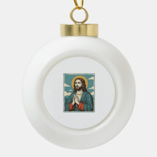 Vintage Praying Saviour Religious Shirt Design_1 Ceramic Ball Christmas Ornament