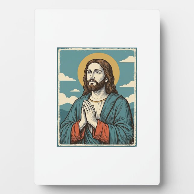 Vintage Praying Saviour Religious Shirt Design_1 Plaque (Front)