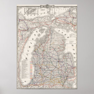 Vintage Premium Michigan Area Map 1892 Poster