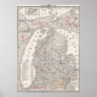 Vintage Premium Michigan Area Map 1892 Poster