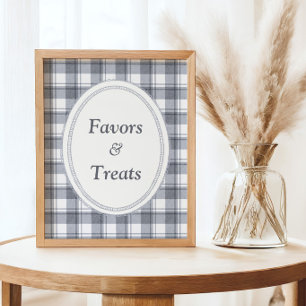 Vintage Preppy Blue Gingham Baby Shower Poster