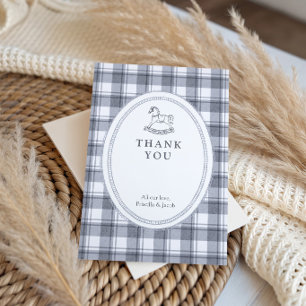 Vintage Preppy Blue Gingham Baby Shower Thank You Card