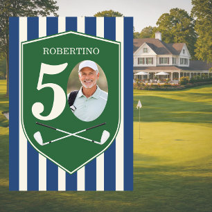 Vintage Preppy Golfer Blue Photo 50th Birthday Invitation