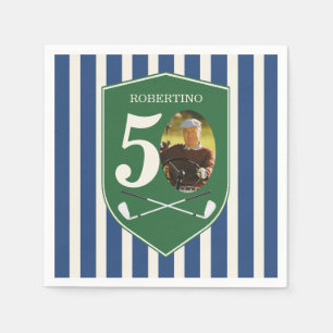 Vintage Preppy Golfer Blue Photo 50th Birthday Napkin