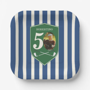 Vintage Preppy Golfer Blue Photo 50th Birthday Paper Plate