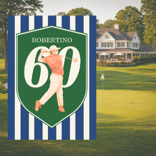 Vintage Preppy Golfer Blue White 60th Birthday Invitation