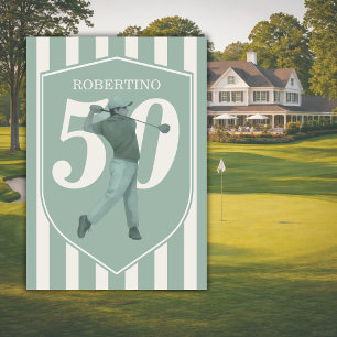 Vintage Preppy Golfer Green White 50th Birthday Invitation