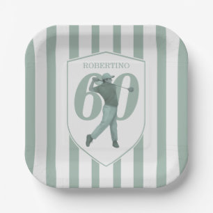 Vintage Preppy Golfer Green White 60th Birthday Paper Plate