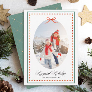 Vintage Preppy Red Bow HAPPIEST HOLIDAYS Photo Holiday Card