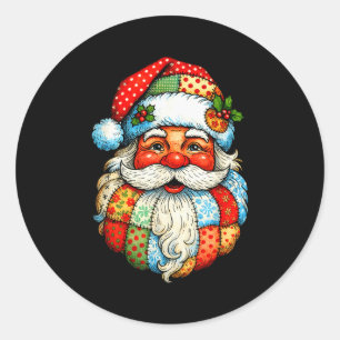 Vintage Preppy Santa Claus Face Patchwork Christma Classic Round Sticker
