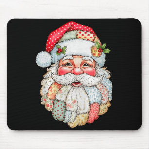 Vintage Preppy Santa Claus Face Patchwork Christma Mouse Pad