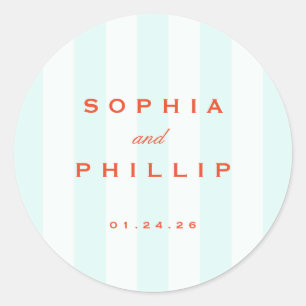 Vintage Preppy Stripes Teal Orange Wedding Classic Round Sticker