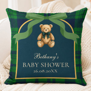 Vintage Preppy Teddy Bear Green Plaid Nursery Cushion