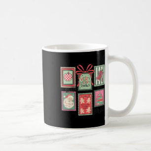 Vintage Preppy Very Merry Teacher Santa Stamps Chr Coffee Mug