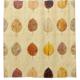 Vintage Pressed Fall Leaves Gold Brown Cream Shower Curtain
