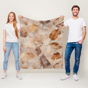 Vintage Pressed Fall Leaves Pattern Brown Rustic Fleece Blanket
