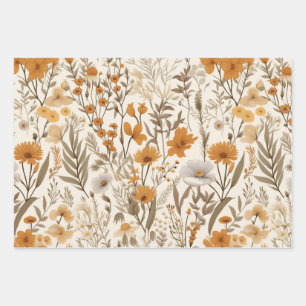 Vintage Pressed Flower Fall Wrapping Paper Sheet