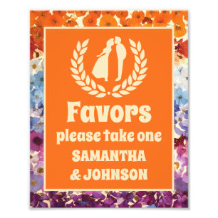 Vintage Pressed Flowers Ombre Wedding Favors Sign