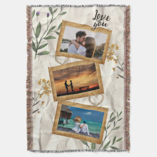 Vintage Pressed Leaf Design with Custom Photo Trio Throw Blanket