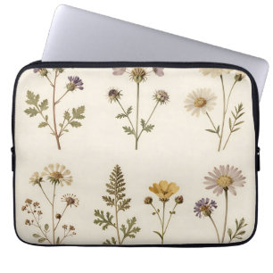 Vintage Pressed Wildflower Botanical Pattern Laptop Sleeve