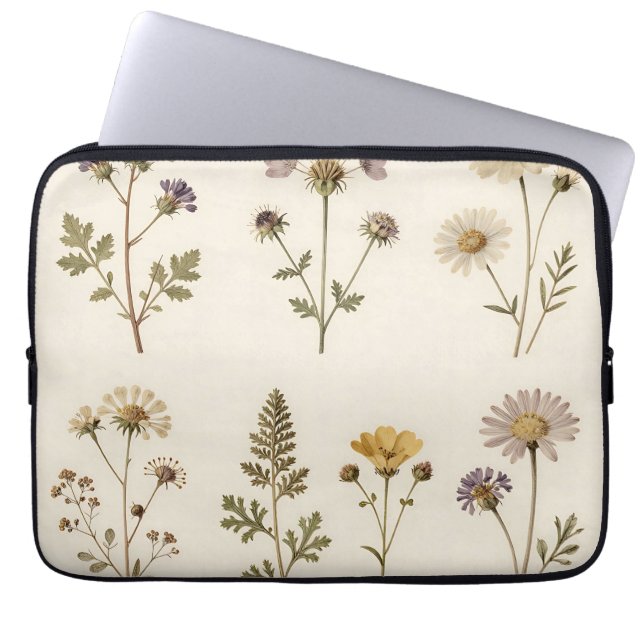 Vintage Pressed Wildflower Botanical Pattern Laptop Sleeve (Front)